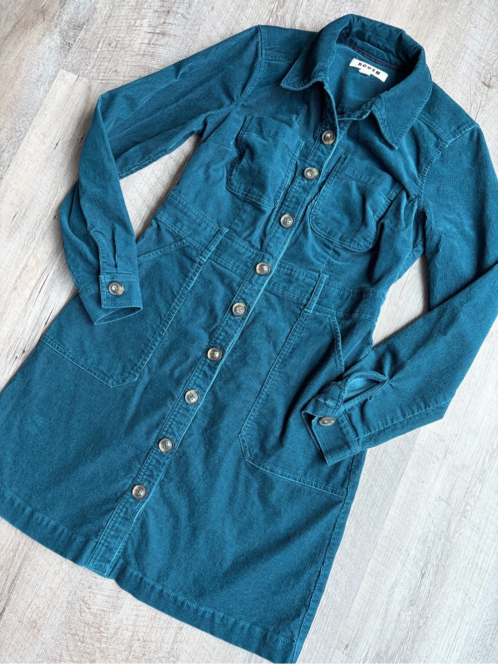 Boden - Amanda Cord Short Dress Corduroy Midnight Teal NWOT - Picture 5 of 9